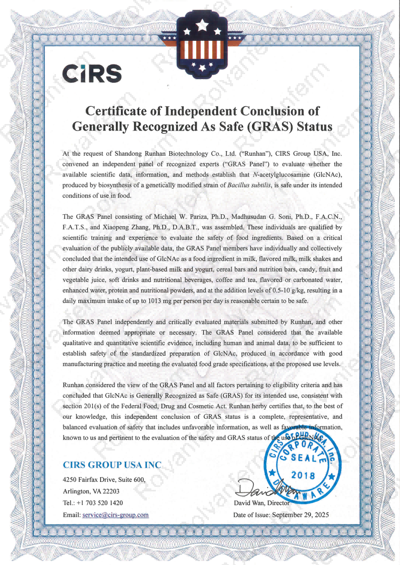 Rolvanferm N-Acetyl Glucosamine Achieves U.S. Self-GRAS Certification, Marking a Key Step in Global Expansion
